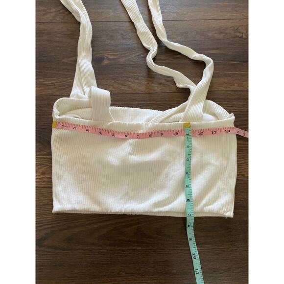 EUC Superdown White Ribbed Tie Strap Crop Top Twisted Front Bralette Tank Top M - Picture 4 of 8